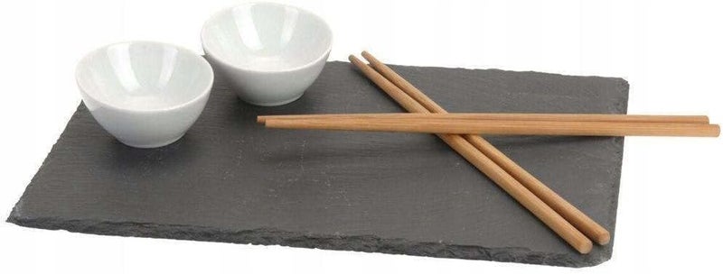 Koopman طبق سوشي من أموز 30 × 23 سم - يشمل عيدان تناول الطعام وأطباق الغمس - حجر طبيعي - أدوات مائدة حجرية - طبق تقديم مستطيل - Image 2